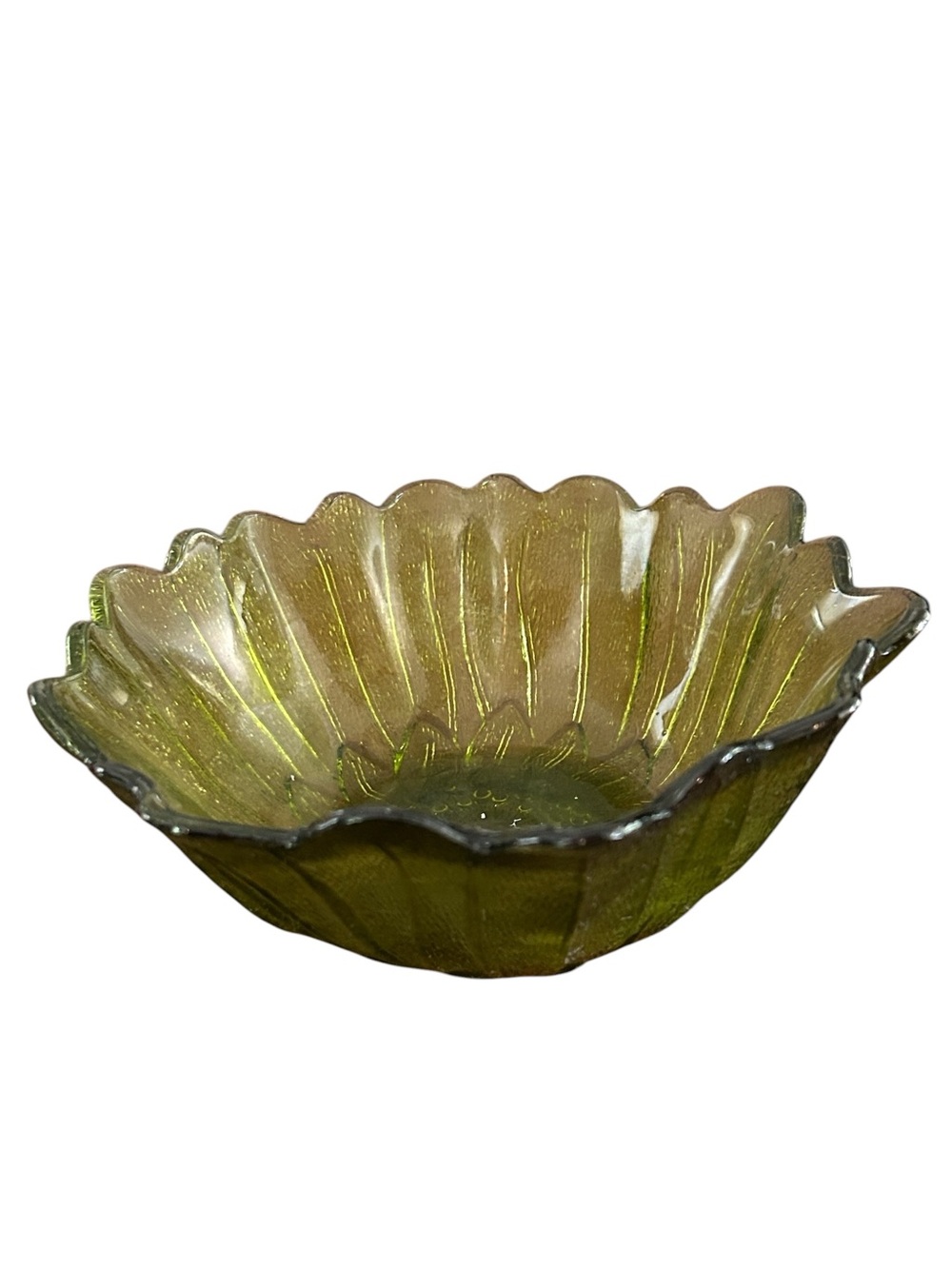 Art Deco Green Glass Lily Pons Avocado Sunflower Bowl Vintage Retro EUC